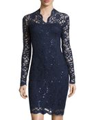 Marina Long-Sleeve V-Neck Lace Cocktail Dress - Lyst