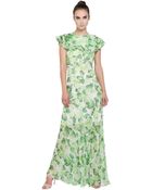 Isolda Ruffled Lime Printed Silk Chiffon Dress - Lyst