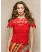 Ralph Lauren Blue Label Flutter-Sleeved Lace Top - Lyst