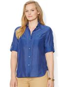Lauren by Ralph Lauren Plus Cotton-Silk Shirt - Lyst