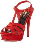 Saint Laurent Tribute Suede Platform Sandal - Lyst