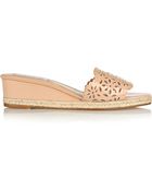 Oscar de la Renta Lido Laser-Cut Patent Leather Wedge Sandals - Lyst
