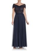 Tadashi Shoji Pleated Mesh Gown - Lyst