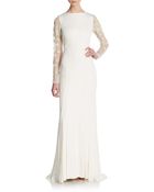 Badgley Mischka Beaded Long-Sleeve Gown - Lyst