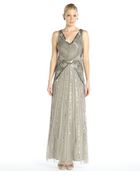 Aidan Mattox Silver Beaded Mesh V-Neck Blouson Waist Gown - Lyst