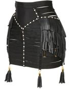 Bordelle Leather Fringed Elastic Bondage Waspie - Lyst
