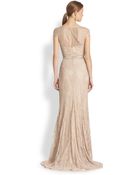 Theia Lace Cap-Sleeve Gown - Lyst