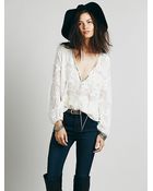 Free People Embellished Deep V Peasant Top - Lyst