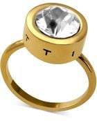 T Tahari Goldtone Round Crystal Ring - Lyst