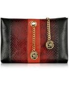 Roberto Cavalli Orb Black And Dark Red Ayers Snake Small Clutch W/Chameleon Chain - Lyst