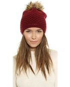 Inverni Slouchy Fur Pom Pom Hat - Burgundy - Lyst