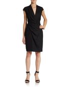 Helmut Lang Gathered Stretch-Wool Dress - Lyst