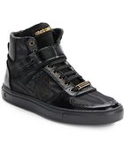 Roberto Cavalli Tiger Print High-Top Leather Sneakers - Lyst