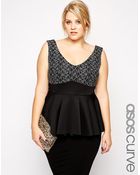 Asos Curve Peplum Top In Lace And Scuba Mix - Lyst