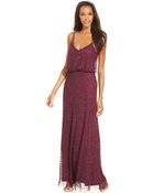Adrianna Papell Spaghetti-Strap Beaded Blouson Gown - Lyst