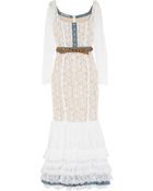 Alessandra Rich Chambray-Trimmed Lace Gown - Lyst