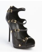 Giuseppe Zanotti Black Leather Four Buckle Peep Toe Pumps - Lyst