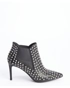 Saint Laurent Black Leather Silver Studded Pointed Toe Heel Booties - Lyst