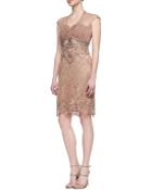 Sue Wong Embroidered Beaded Cocktail Dress Sandalwood - Lyst
