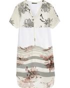 Tibi Printed Silk Crepe De Chine And Mesh Mini Dress - Lyst