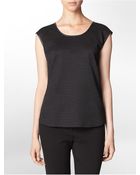 Calvin Klein Embossed Faux Snake + Faux Leather Accent Cap Sleeve Top - Lyst