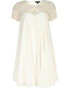 River Island Cream Beaded Lace Panel Babydoll Dress - Lyst
