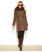 Michael Kors Michael Hooded Faux-Fur-Trim Belted Down Puffer Coat - Lyst