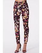 Missguided Amella Floral Print Scuba Trouser Black - Lyst