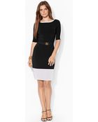 Lauren by Ralph Lauren Belted Boatneck Dress - Lyst