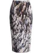 Amanda Wakeley Tukiko Feather-Printed Pencil Skirt - Lyst