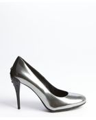Tod's Silver Mirrored Leather Pebbled Heel Pumps - Lyst