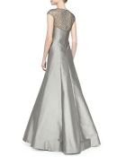 Ml Monique Lhuillier Capsleeve Beaded Lace Illusion Gown - Lyst