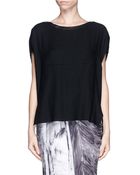 Helmut Lang Leather Trim Wool Blend Top - Lyst