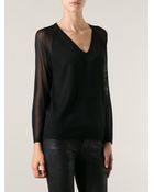 Ralph Lauren Black Label Sheer Sleeve Sweater - Lyst
