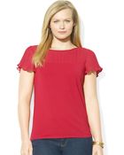 Lauren by Ralph Lauren Plus Pleated Mesh Yoke Top - Lyst