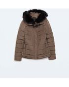 Zara Quilted Anorak With Fur Hood - Lyst