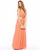 Asos Exclusive Gathered Front Strappy Maxi Dress With Embellished Belt - Lyst
