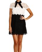 Valentino Dress Short Sleeve Lace Bicolor With Bow Details - Lyst