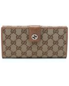 Gucci Beige Leather Trim Gg Canvas Continental Wallet - Lyst