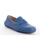 Prada Cobalt Leather Moc Toe Penny Loafers - Lyst