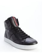 Prada Black Leather Zipper Detail Lace Up Sneakers - Lyst