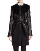 Elie Tahari Leather & Pony Hair-Trimmed Wool Coat - Lyst