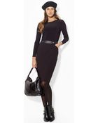 Lauren by Ralph Lauren Belted Ponte Boatneck Dress - Lyst