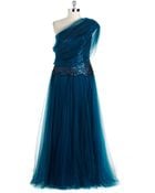 Tadashi Shoji Oneshoulder Tulle Sequin Gown - Lyst