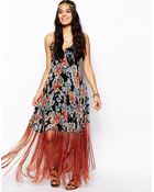 Asos Fringed Kimono Maxi Dress - Lyst