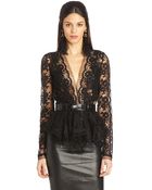Oscar de la Renta Deepv Chantilly Lace Blouse - Lyst