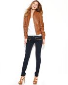 Michael Kors Zip Front Leather Bomber Jacket - Lyst