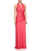 Halston Heritage Pleated Wrap-Waist Halter Gown - Lyst