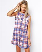 Asos Smock Dress With Check Play Print - Lyst