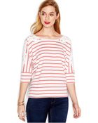 Maison Jules Three-Quarter-Sleeve Striped Top - Lyst